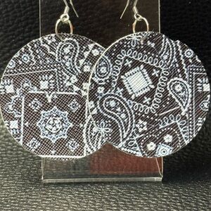 Black and White Paisley Faux Leather Earrings